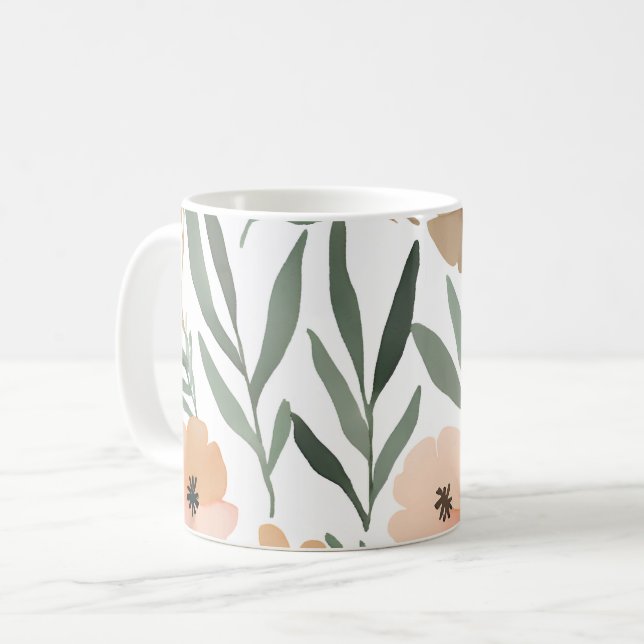Caneca De Café Boho Wildflower Watercolor Pastel Floral (Frente Esquerda)