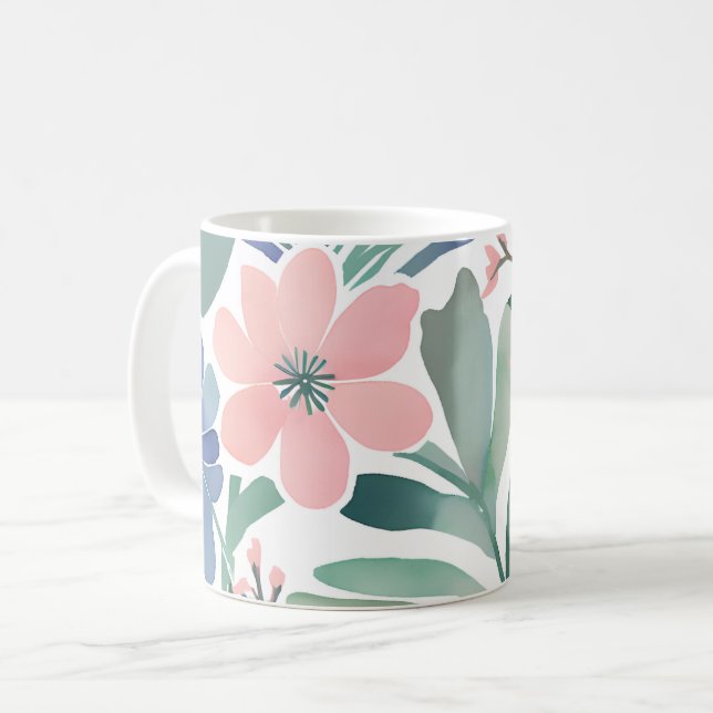 Caneca De Café Boho Wildflower Watercolor Pastel Floral (Frente Esquerda)