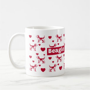 Caneca De Café Bola De Beagle Com Corações Vermelhos