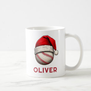 Caneca De Café Bola de Beisebol Chapéu de Natal Vermelho Nome Nat