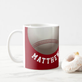 Caneca De Café Bola de Beisebol Vermelha com Nome Personalizado E