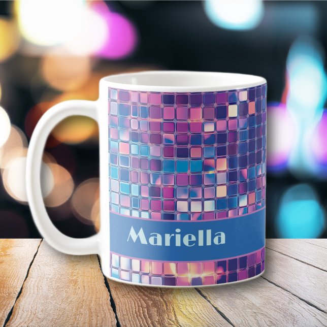 Caneca De Café Bola de Disco Azul e Roxo do Groovy Personalizada (Groovy Blue & Purple Disco Ball Personalized Mug)