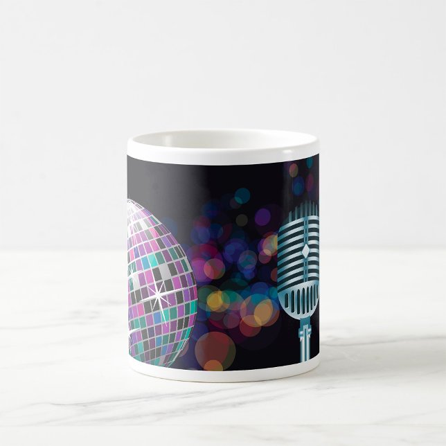 Caneca De Café Bola de Discoteca Retro e Microfone Antigo (Criador carregado)