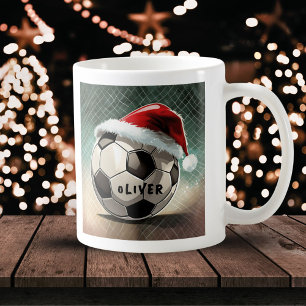 Caneca De Café Bola de Futebol com Nome de Chapéu de Papai Noel