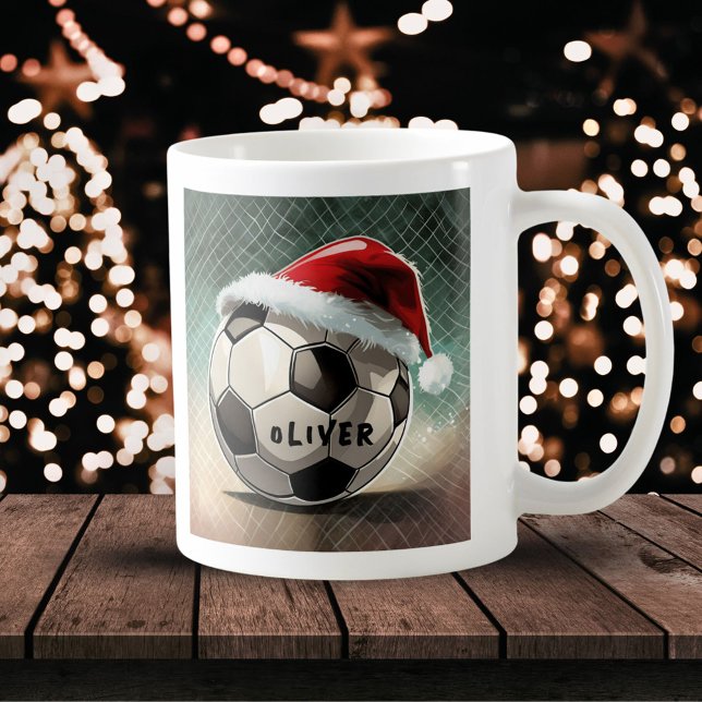 Caneca De Café Bola de futebol com o nome do Papai Noel (Criador carregado)
