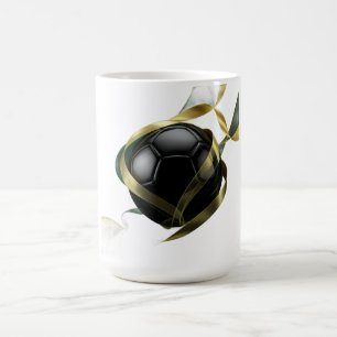 Caneca De Café Bola de Futebol com Redemoinhos Dourados ao Redor