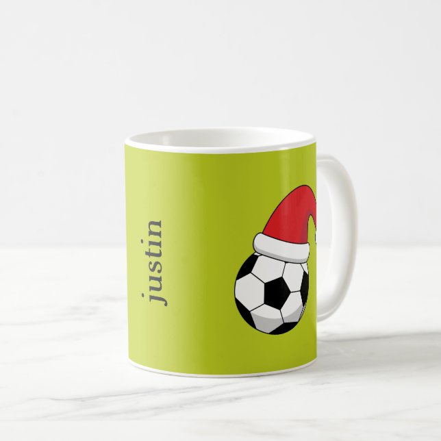 Caneca De Café Bola de Futebol de Natal, personalização do chapéu (Frente Esquerda)