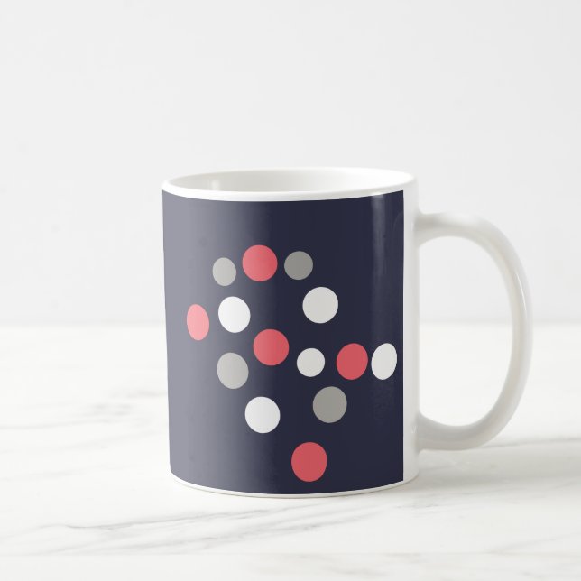 Caneca De Café Bolas Círculos Padrão Cinza Branco Coral Rosa (Direita)