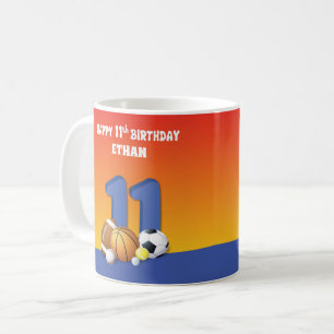Caneca De Café Bolas de Esportes de Aniversário do 11 de Menino d