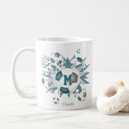 Caneca De Café bolas de futebol estrelas cinza o nome dela