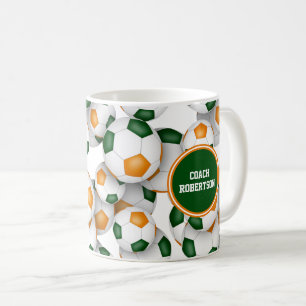 Caneca De Café bolas de futebol verdes laranja cores do time pres