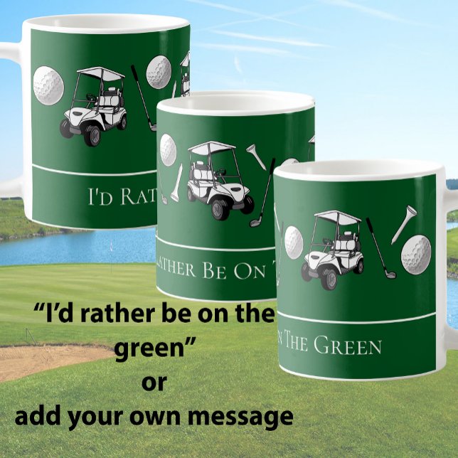 Caneca De Café Bolas de Golfe e Carrinho Verde Divertido com Mens (Criador carregado)