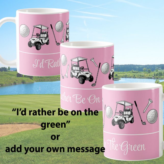 Caneca De Café Bolas de Golfe Rosa Divertidas e Carrinho de Golfe (Criador carregado)