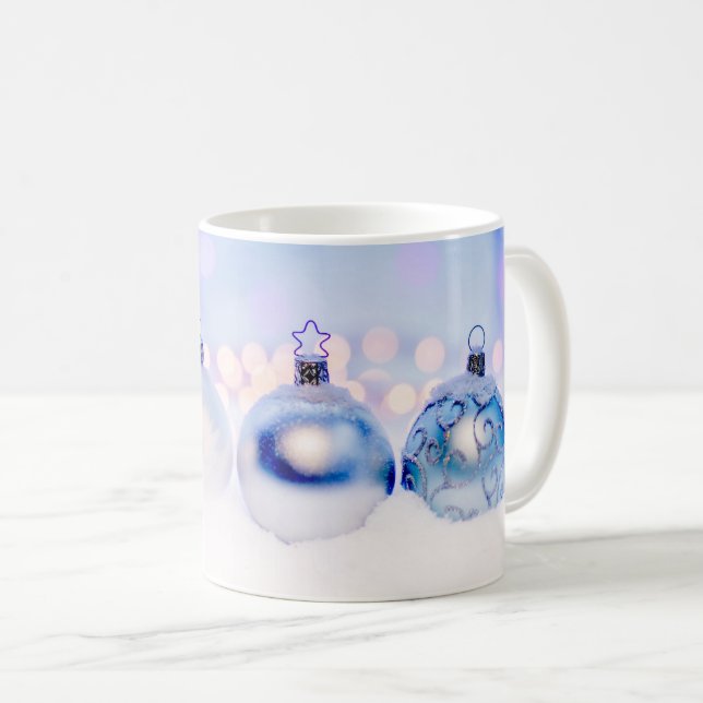 Caneca De Café Bolas de Natal de Prata Azul (Frente Esquerda)