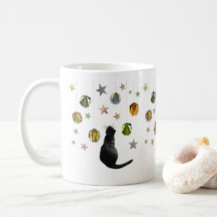 Caneca De Café Bolas Douradas de Gato Negro e Estrelas