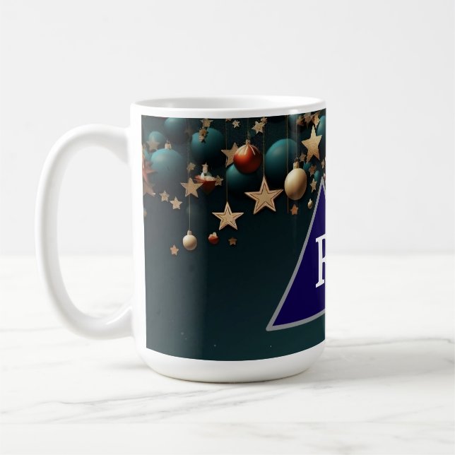 Caneca De Café Bolas e estrelas de Natal coloridas (Esquerda)