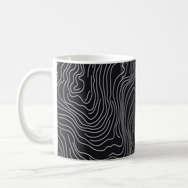 Caneca De Café Bold Black and White Topographic Art 🖤 (Esquerda)