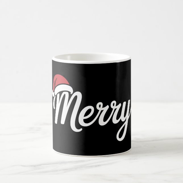 Caneca De Café Bold Black Merry Christmas Santa Hat (Centro)