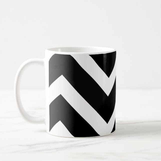 Caneca De Café Bold Black White Chevron Geometric Pattern (Esquerda)