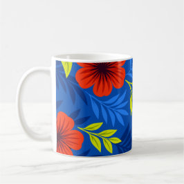 Caneca De Café Bold Vermilion Red Florals with Elegant Leaves