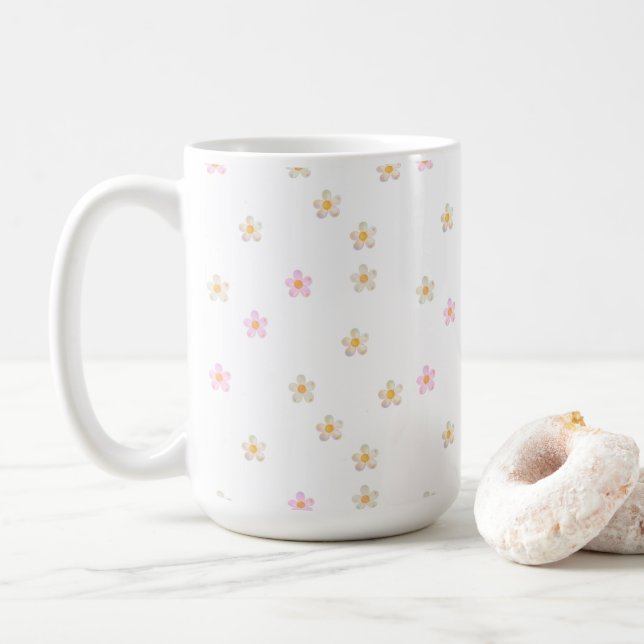 Caneca De Café Bolhas de Margaridas  (Com Donut)