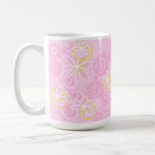 Caneca De Café Bolhas Florais De Mazipoodles - Amarelo Cor-De-Ros