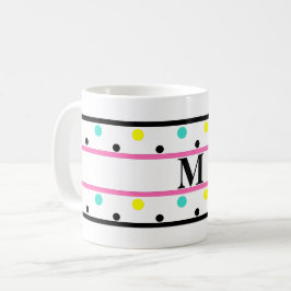 Caneca De Café Bolinhas amarelas azuis cor-de-rosa monograma