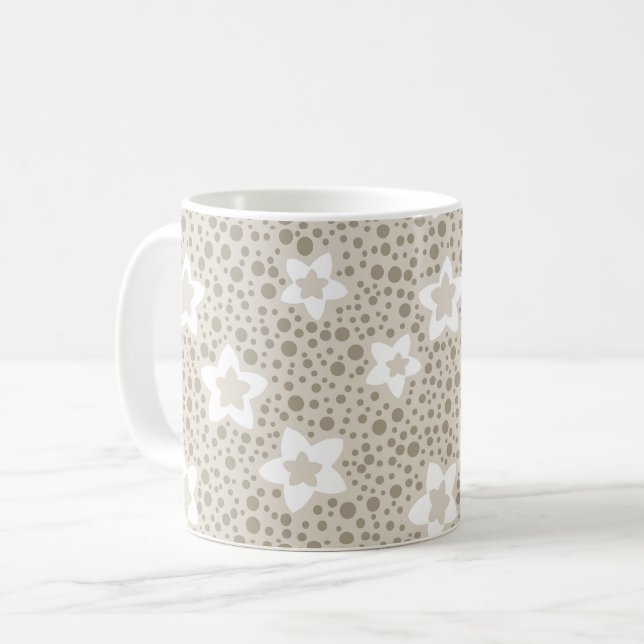 Caneca De Café Bolinhas bege com estrelas e flores (Frente Esquerda)