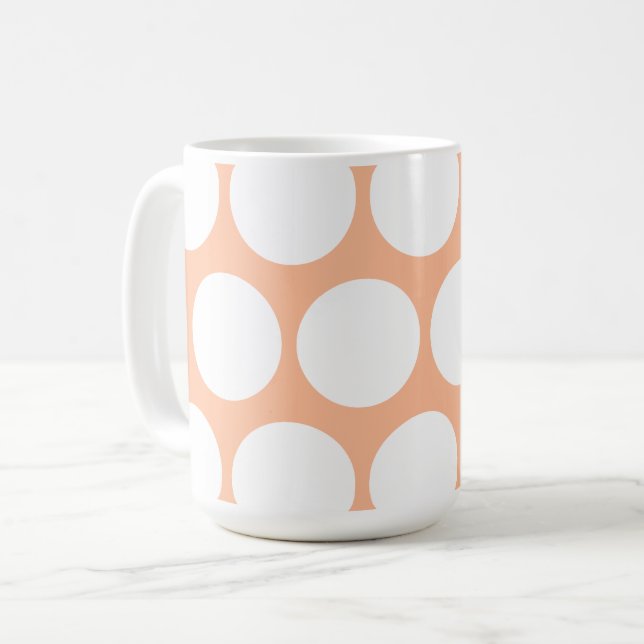 Caneca De Café Bolinhas brancas laranja retrorminimalistas (Frente Esquerda)
