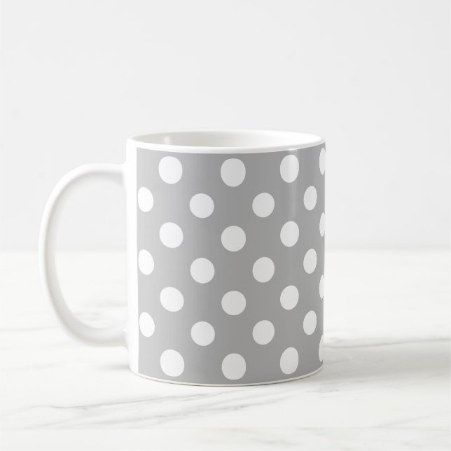 Caneca De Café Bolinhas brancas no fundo da Cinza Crome (Esquerda)