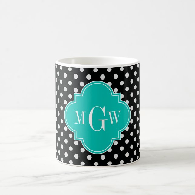 Caneca De Café Bolinhas brancas pretas Quatrefoil Teto 3 Monogram (Centro)