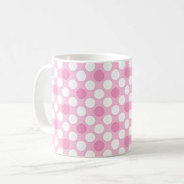 Caneca De Café Bolinhas branco rosa retrô (Frente Esquerda)