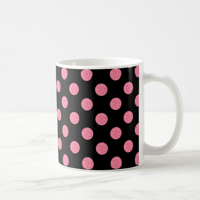 Caneca De Café Bolinhas cor-de-rosa suave sobre fundo preto (Direita)