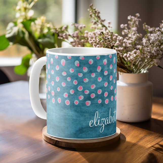 Caneca De Café Bolinhas de água - azul e rosa (Personalized Coffee Mug)