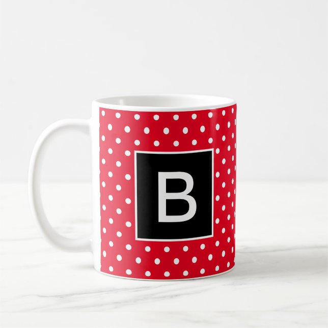 Caneca De Café Bolinhas de Monograma Vermelho e Preto (Esquerda)