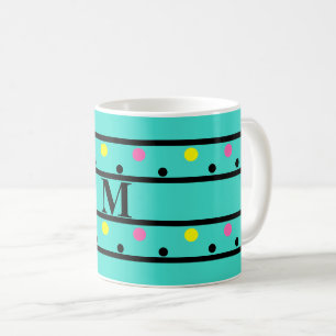 Caneca De Café Bolinhas de turquesa monogramas