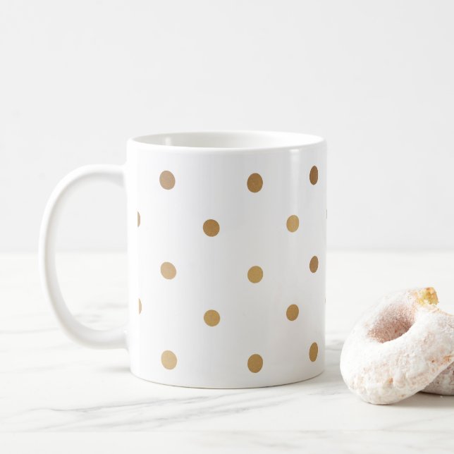 Caneca De Café "Bolinhas Douradas Elegantes" (Com Donut)