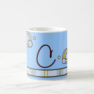 Caneca De Café Bolinhas e listra Monograma Azul