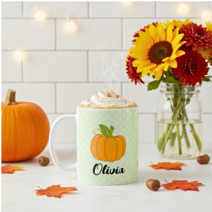 Caneca De Café Bolinhas e Pumpkin de Nome Personalizado de Cubo