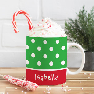 Caneca De Café Bolinhas Festivas, Monograma de Natal Personalizad