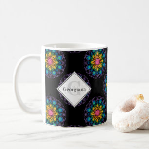 Caneca De Café Bolinhas Floral Personalizada do Arco-Íris Mandala