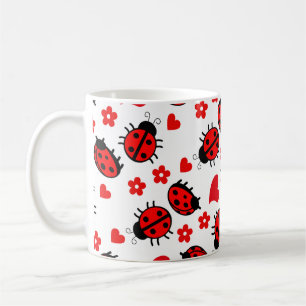 Caneca De Café Bolinhas Ladybug  Preto Vermelho Sem Costura Padrã