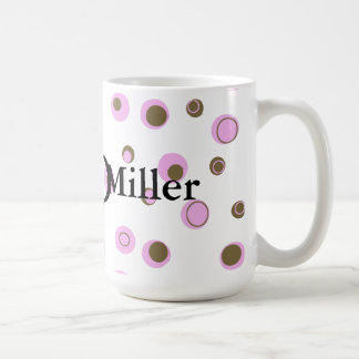 Caneca De Café Bolinhas Marrons Rosa Monograma