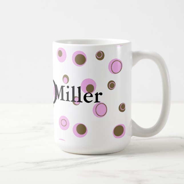 Caneca De Café Bolinhas Marrons Rosa Monograma (Direita)