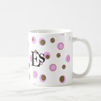 Caneca De Café Bolinhas Marrons Rosa Monograma