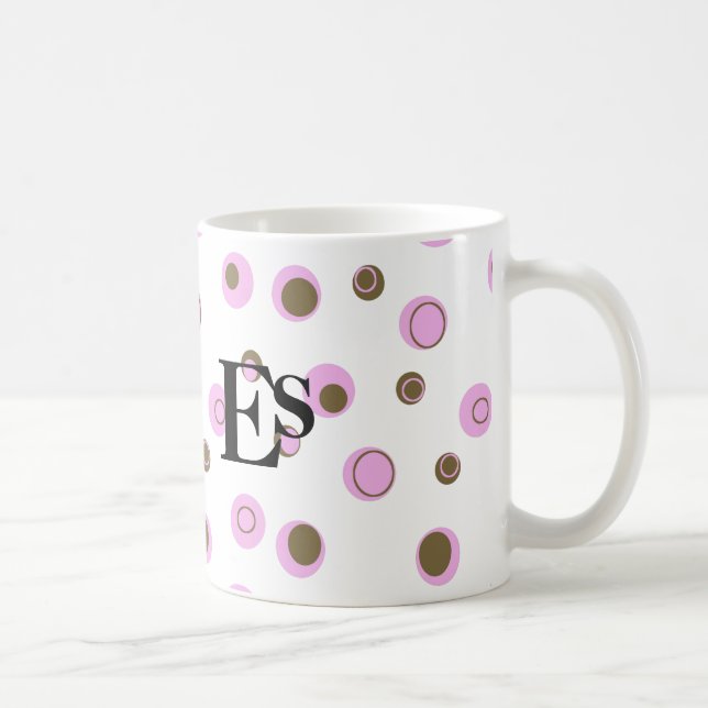 Caneca De Café Bolinhas Marrons Rosa Monograma (Direita)