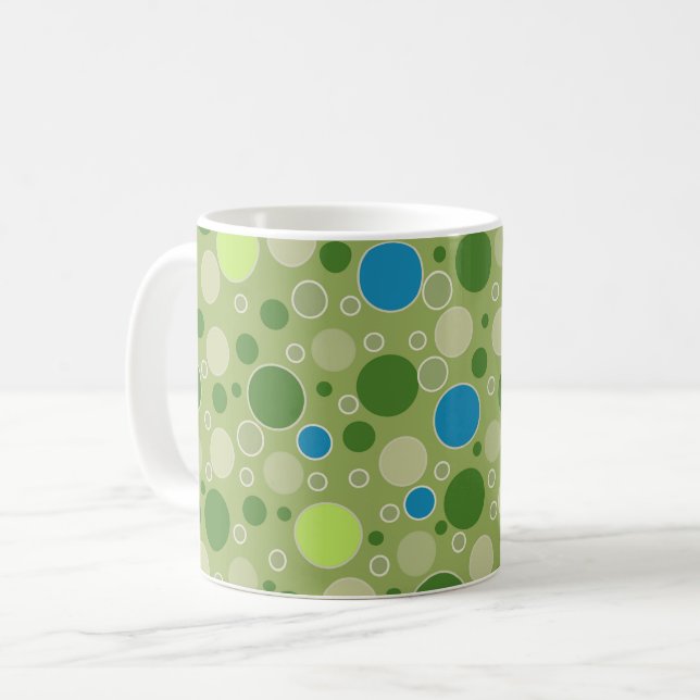 Caneca De Café bolinhas multicoloridas retrô verde (Frente Esquerda)