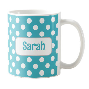 Caneca De Café Bolinhas personalizada turquesa