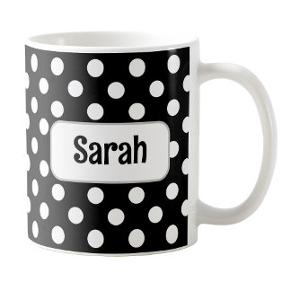 Caneca De Café Bolinhas Preta Personalizada
