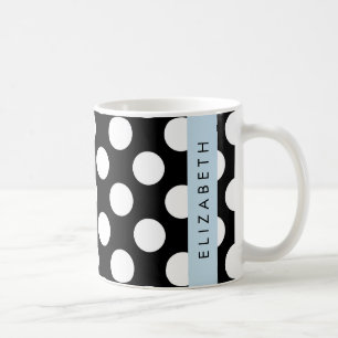 Caneca De Café Bolinhas Pretas e Brancas, Pontas, Seu Nome